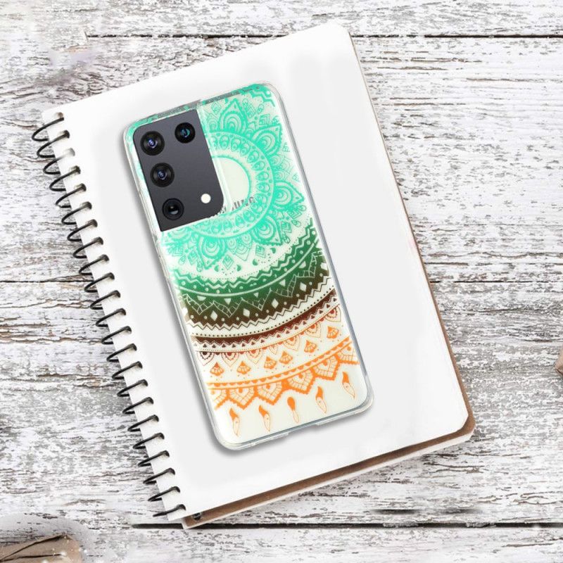 Cover Hoesje Samsung Galaxy S21 Ultra 5G Groen Zwart Telefoonhoesje Transparante Bloemenmandala