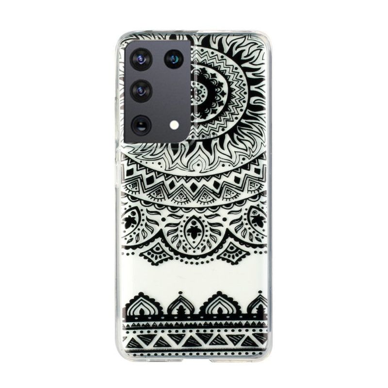 Cover Hoesje Samsung Galaxy S21 Ultra 5G Groen Zwart Telefoonhoesje Transparante Bloemenmandala