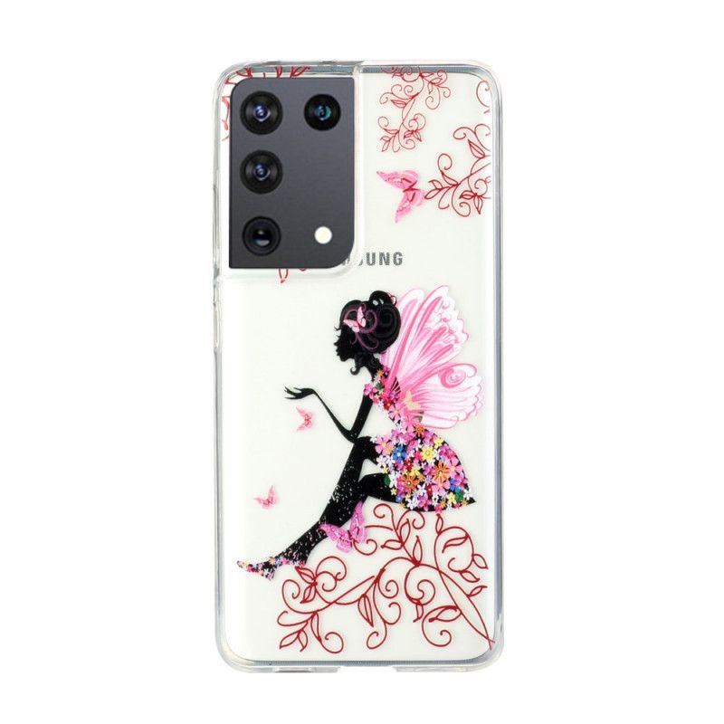 Cover Hoesje Samsung Galaxy S21 Ultra 5G Telefoonhoesje Transparante Bloemenfee