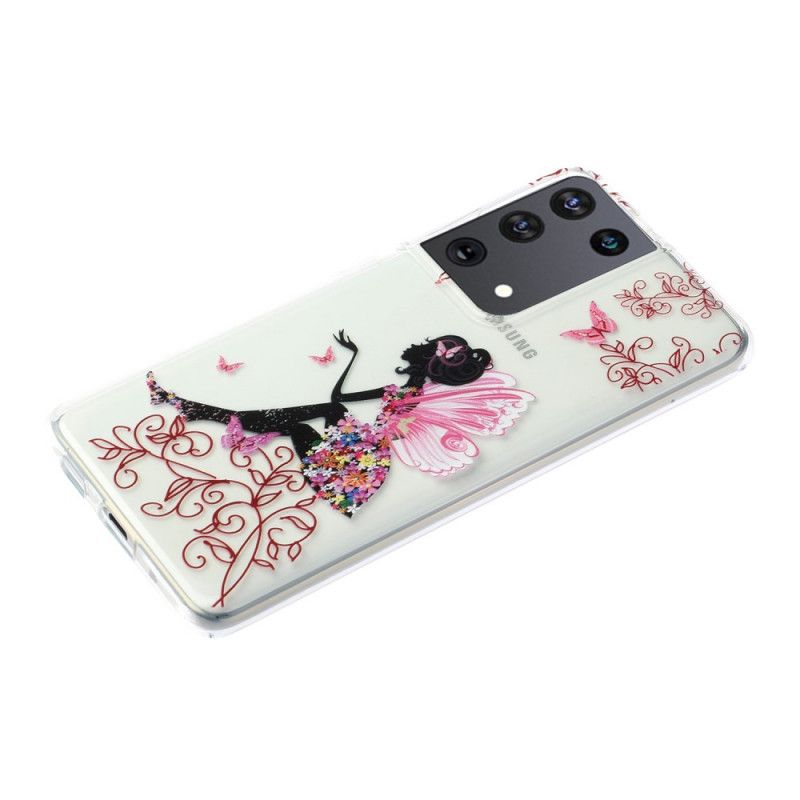 Cover Hoesje Samsung Galaxy S21 Ultra 5G Telefoonhoesje Transparante Bloemenfee