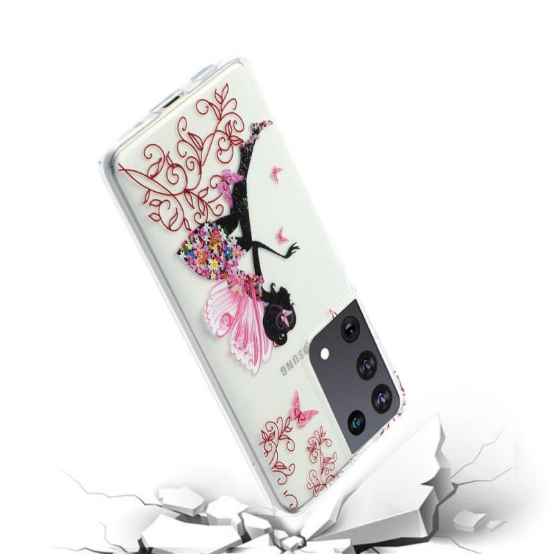 Cover Hoesje Samsung Galaxy S21 Ultra 5G Telefoonhoesje Transparante Bloemenfee