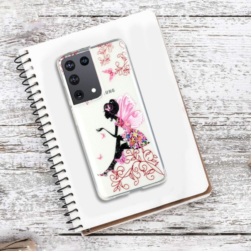 Cover Hoesje Samsung Galaxy S21 Ultra 5G Telefoonhoesje Transparante Bloemenfee