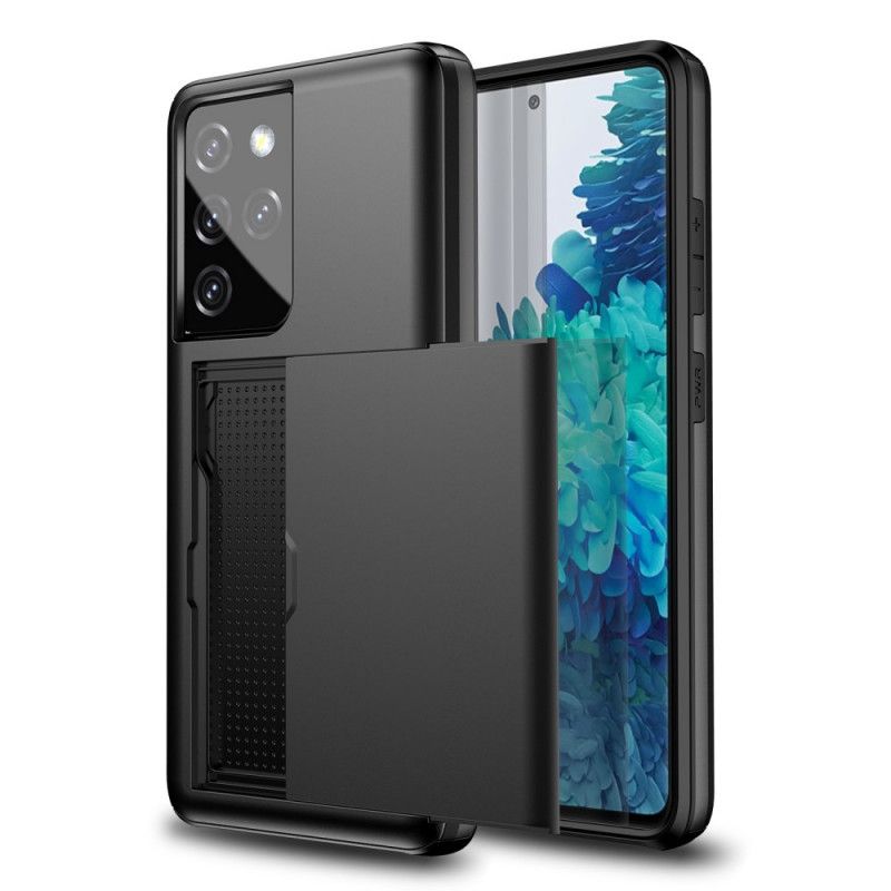 Cover Hoesje Samsung Galaxy S21 Ultra 5G Wit Zwart Telefoonhoesje Stijve Flitsende Kaarthouder