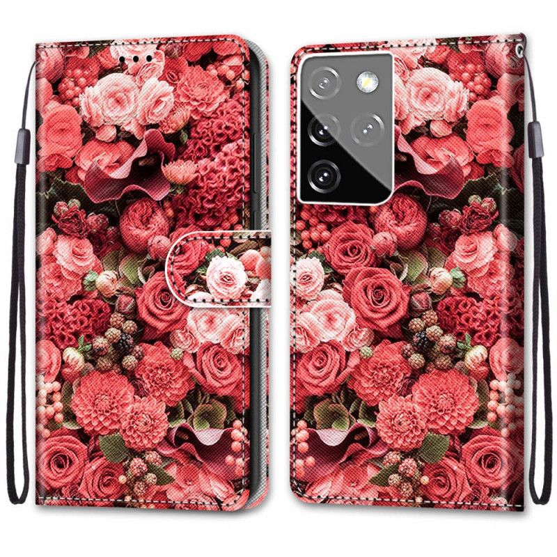 Flip Case Leren Samsung Galaxy S21 Ultra 5G Bloemenromantiek