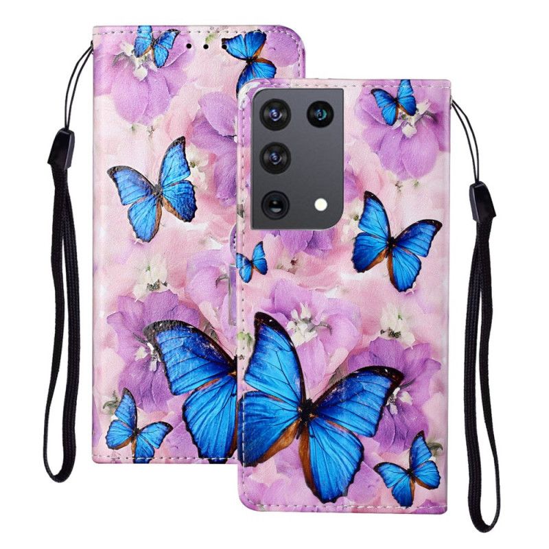 Flip Case Leren Samsung Galaxy S21 Ultra 5G Bloemenvlinders