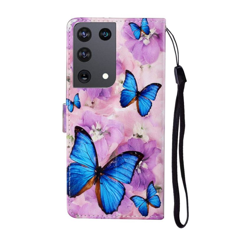 Flip Case Leren Samsung Galaxy S21 Ultra 5G Bloemenvlinders
