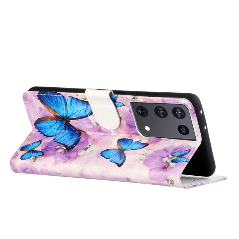 Flip Case Leren Samsung Galaxy S21 Ultra 5G Bloemenvlinders