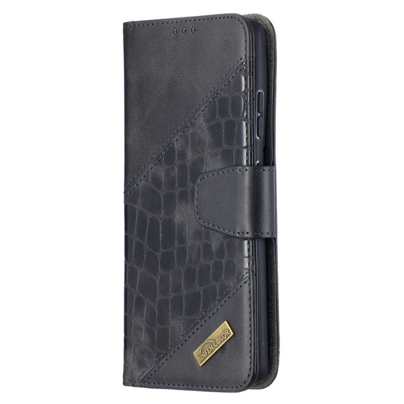 Flip Case Leren Samsung Galaxy S21 Ultra 5G Grijs Zwart Klassiek Krokodillenleer-Effect