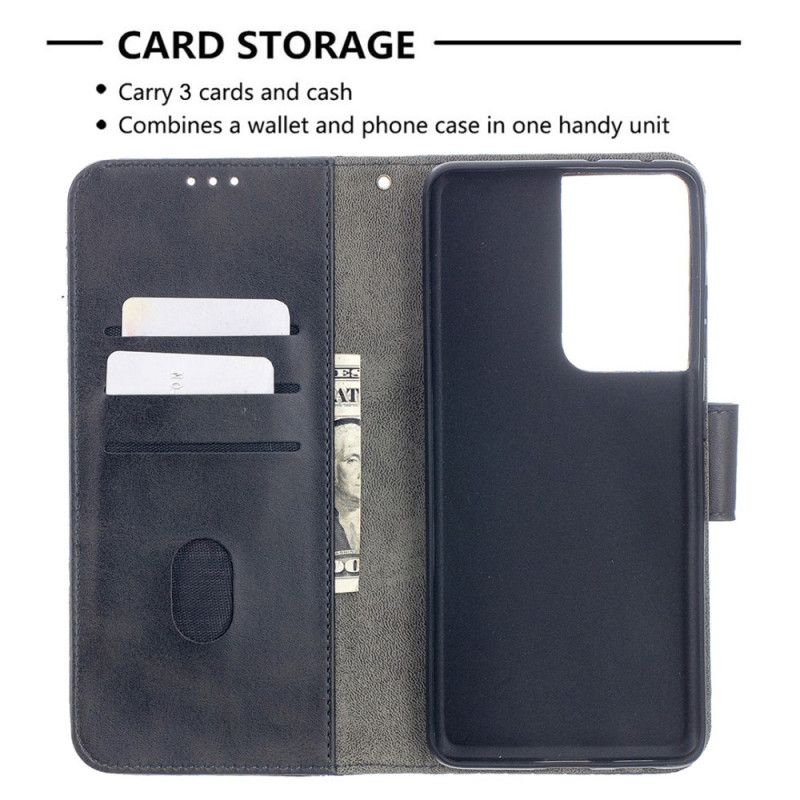 Flip Case Leren Samsung Galaxy S21 Ultra 5G Grijs Zwart Klassiek Krokodillenleer-Effect