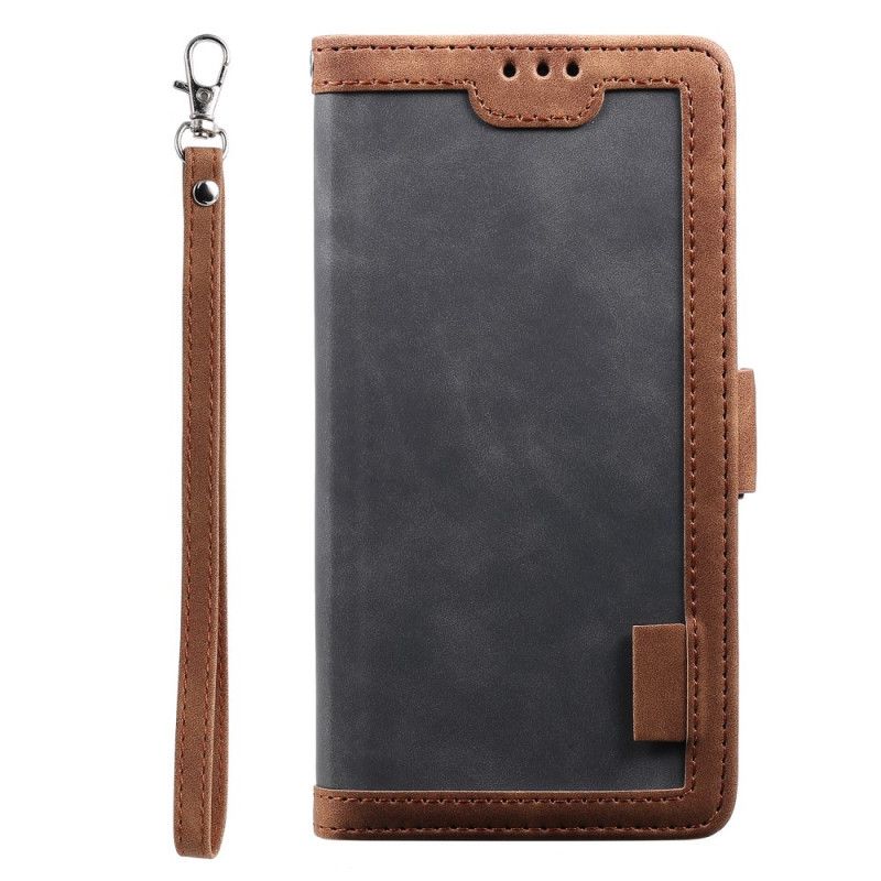 Flip Case Leren Samsung Galaxy S21 Ultra 5G Grijs Zwart Tweekleurige Versterkte Contouren