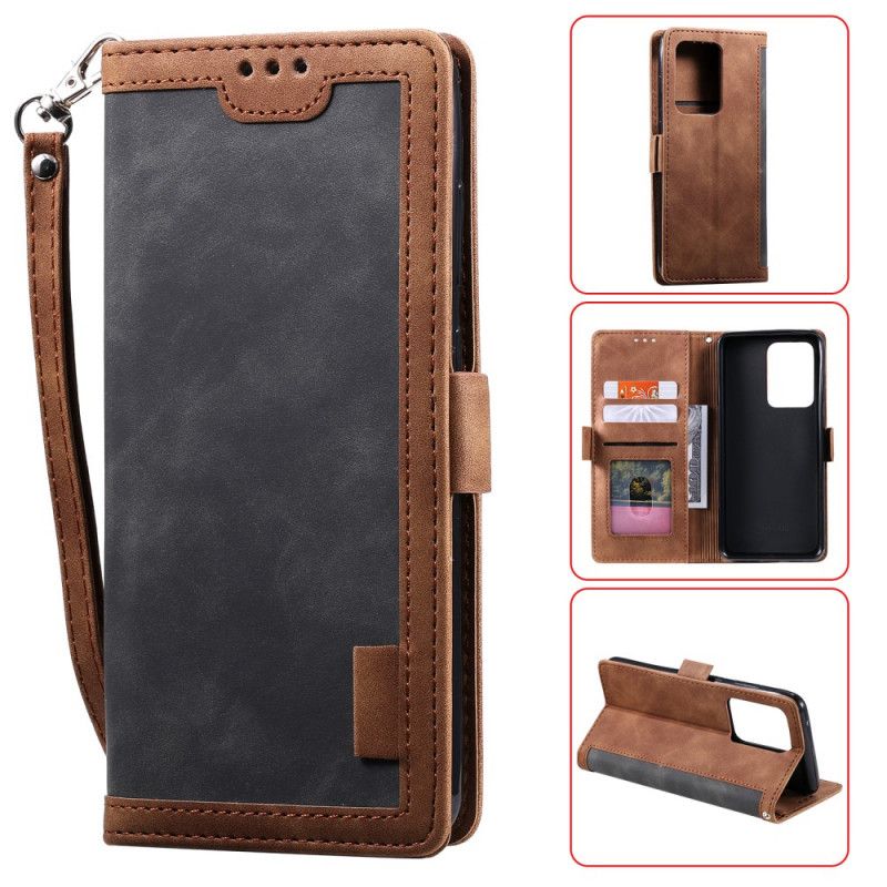 Flip Case Leren Samsung Galaxy S21 Ultra 5G Grijs Zwart Tweekleurige Versterkte Contouren