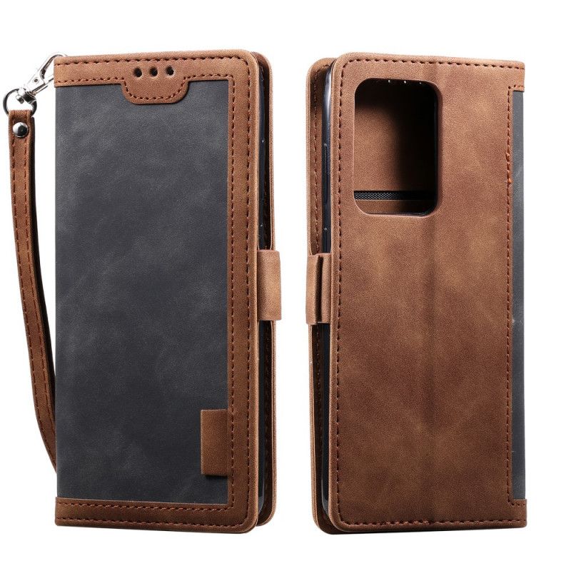 Flip Case Leren Samsung Galaxy S21 Ultra 5G Grijs Zwart Tweekleurige Versterkte Contouren