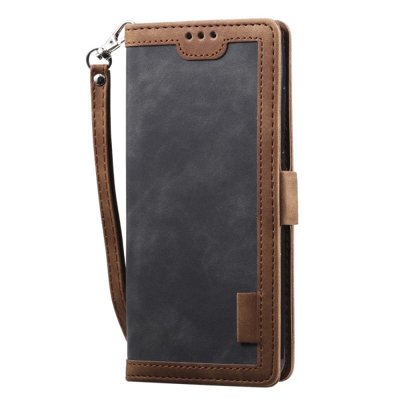 Flip Case Leren Samsung Galaxy S21 Ultra 5G Grijs Zwart Tweekleurige Versterkte Contouren