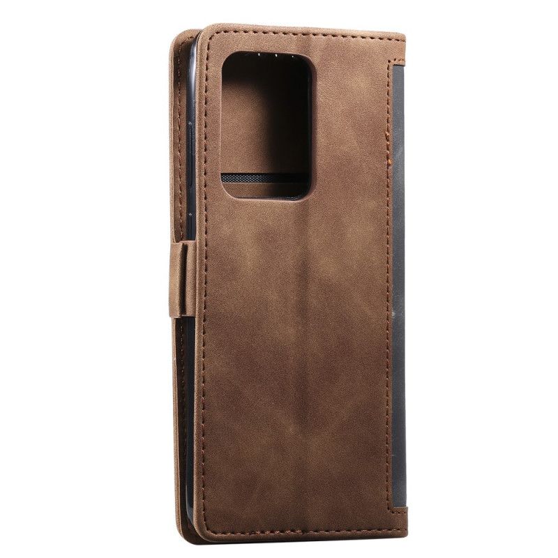 Flip Case Leren Samsung Galaxy S21 Ultra 5G Grijs Zwart Tweekleurige Versterkte Contouren