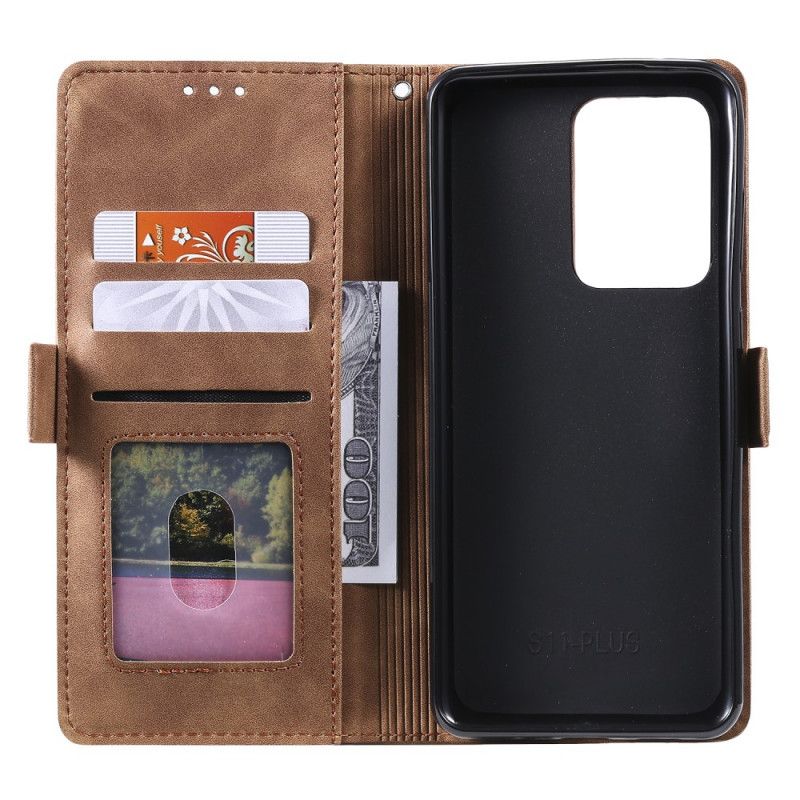 Flip Case Leren Samsung Galaxy S21 Ultra 5G Grijs Zwart Tweekleurige Versterkte Contouren