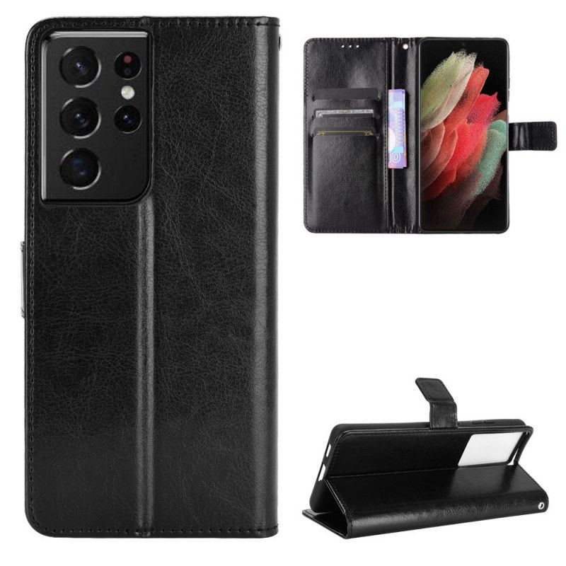 Flip Case Leren Samsung Galaxy S21 Ultra 5G Rood Zwart Flitsend Kunstleer