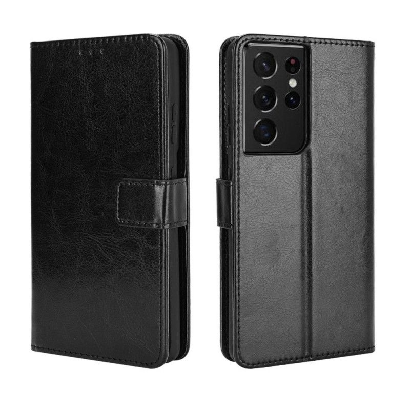 Flip Case Leren Samsung Galaxy S21 Ultra 5G Rood Zwart Flitsend Kunstleer