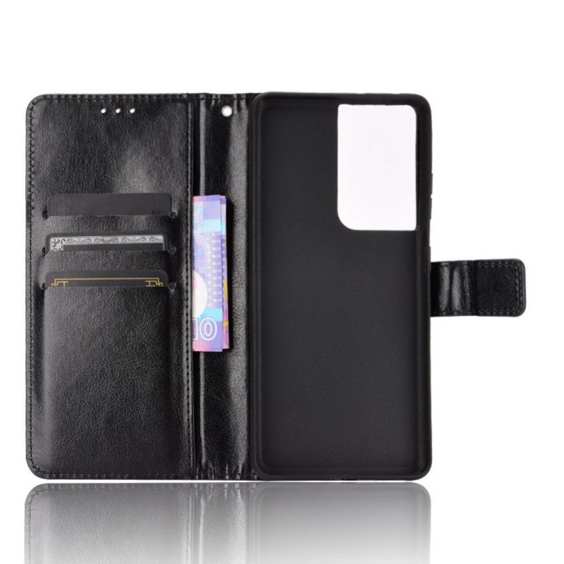 Flip Case Leren Samsung Galaxy S21 Ultra 5G Rood Zwart Flitsend Kunstleer