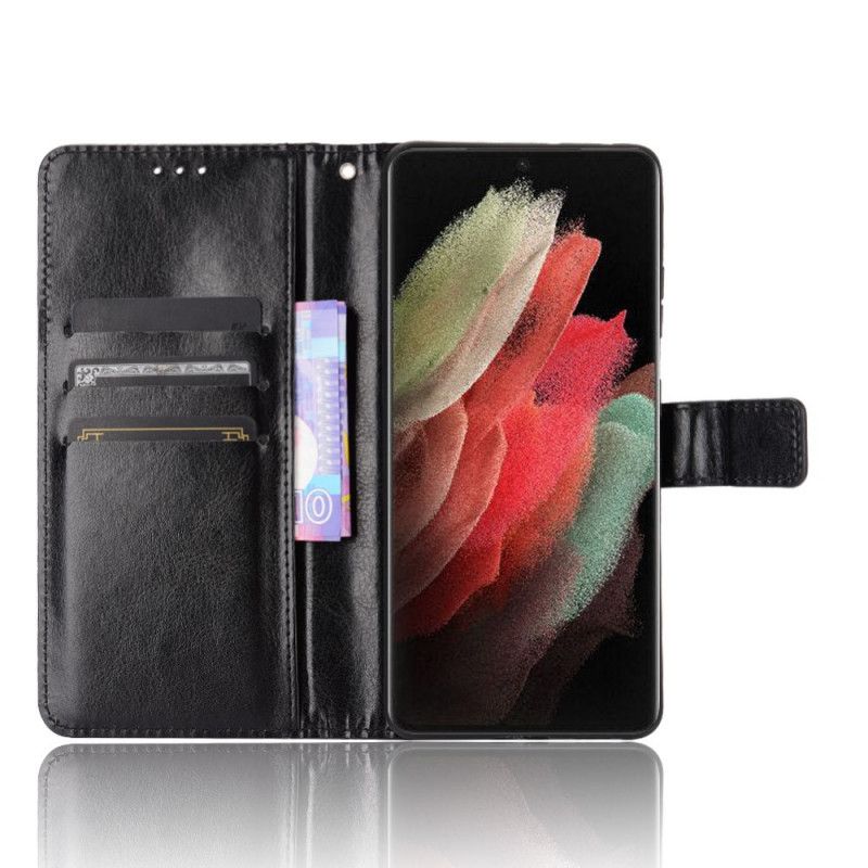 Flip Case Leren Samsung Galaxy S21 Ultra 5G Rood Zwart Flitsend Kunstleer