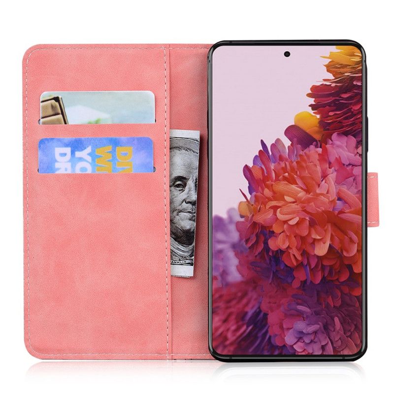 Flip Case Leren Samsung Galaxy S21 Ultra 5G Rood Zwart Tijgergezicht Print
