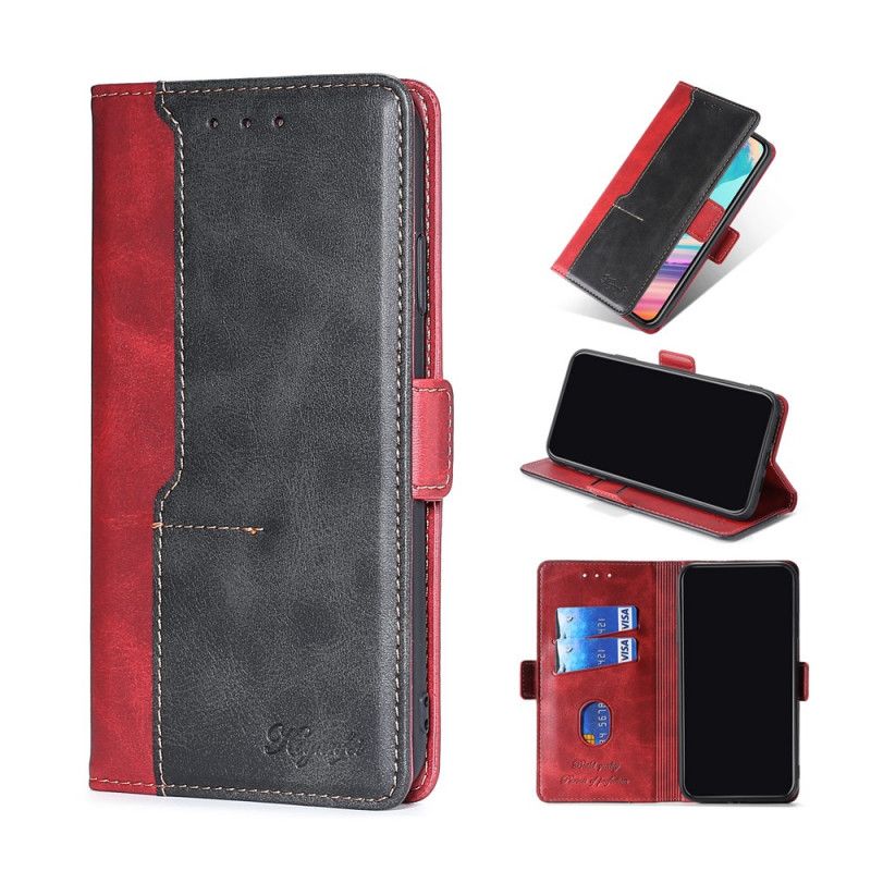 Flip Case Leren Samsung Galaxy S21 Ultra 5G Rood Zwart Tweekleurig Kunstleer