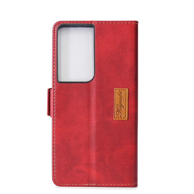 Flip Case Leren Samsung Galaxy S21 Ultra 5G Rood Zwart Tweekleurig Kunstleer
