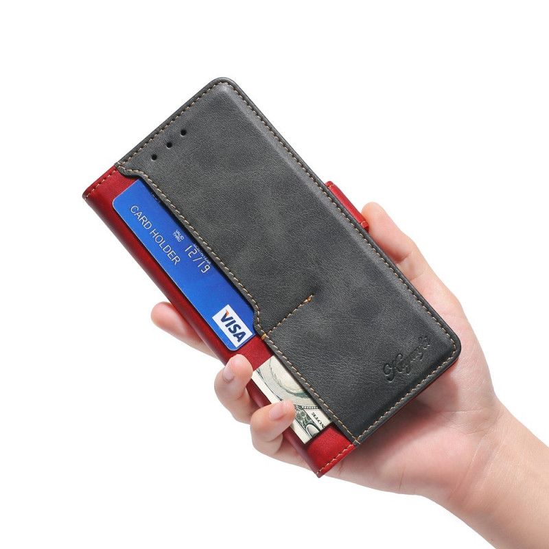 Flip Case Leren Samsung Galaxy S21 Ultra 5G Rood Zwart Tweekleurig Kunstleer