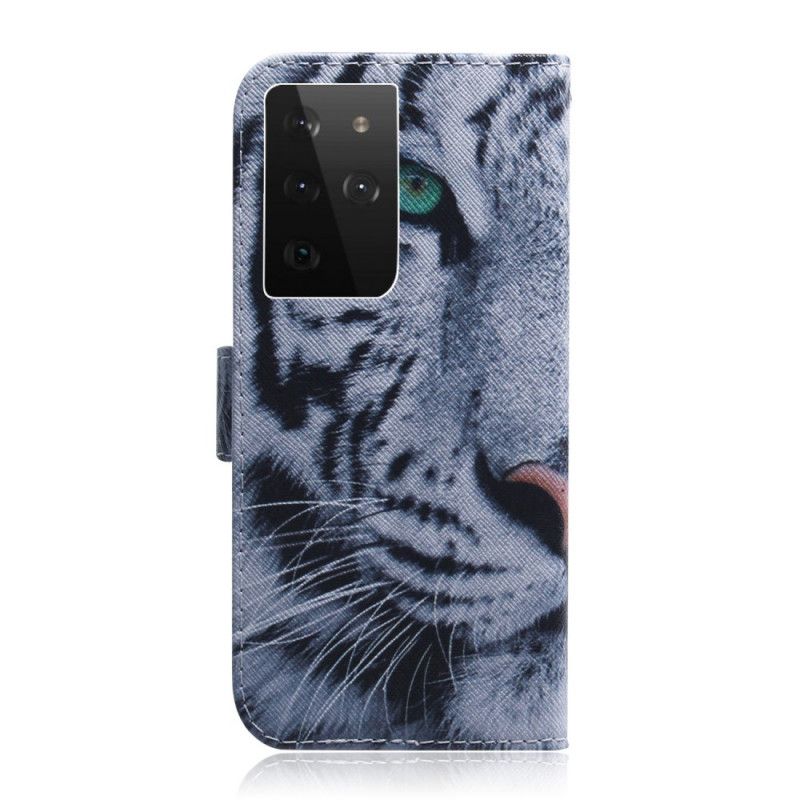 Flip Case Leren Samsung Galaxy S21 Ultra 5G Tijgergezicht