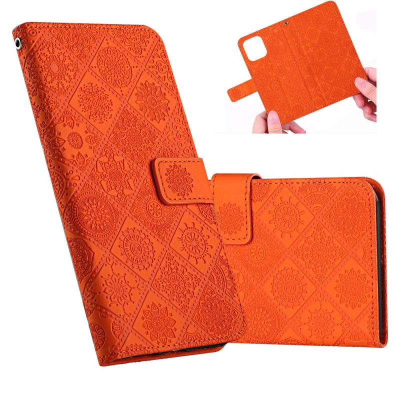 Flip Case Leren Samsung Galaxy S21 Ultra 5G Wit Zwart Tapijtpatroon
