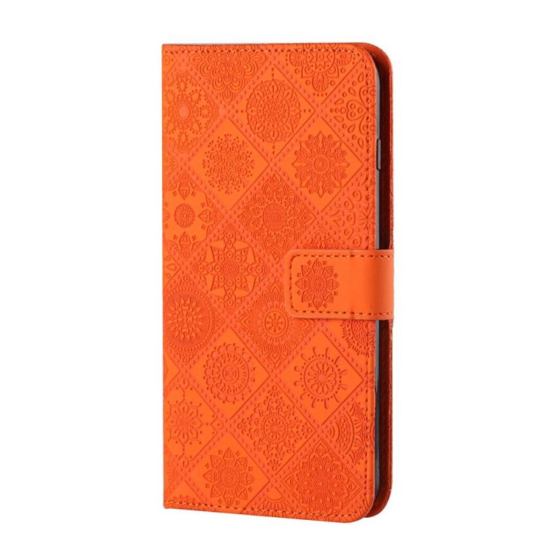 Flip Case Leren Samsung Galaxy S21 Ultra 5G Wit Zwart Tapijtpatroon