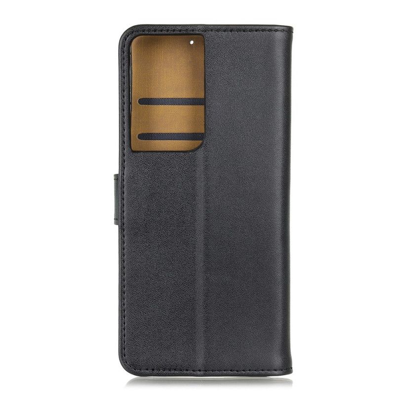 Flip Case Leren Samsung Galaxy S21 Ultra 5G Zilver Zwart Eenvoudig Kunstleer