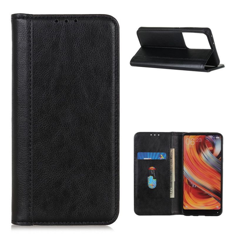 Folio-hoesje Samsung Galaxy S21 Ultra 5G Donkerblauw Zwart Telefoonhoesje Elegant Split Lychee Leer