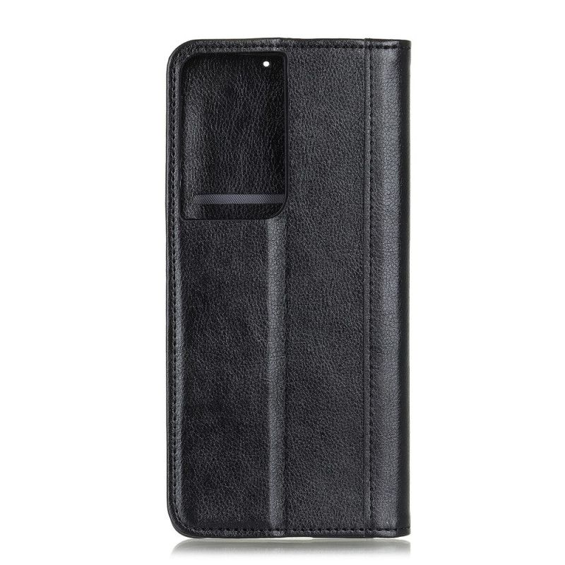Folio-hoesje Samsung Galaxy S21 Ultra 5G Donkerblauw Zwart Telefoonhoesje Elegant Split Lychee Leer