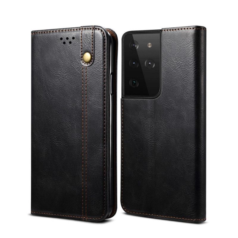 Folio-hoesje Samsung Galaxy S21 Ultra 5G Groen Zwart Gewaxt Imitatieleer