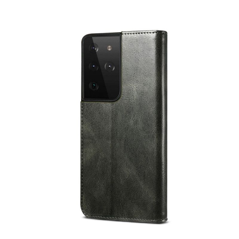 Folio-hoesje Samsung Galaxy S21 Ultra 5G Groen Zwart Gewaxt Imitatieleer