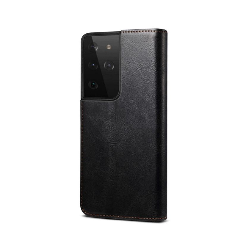 Folio-hoesje Samsung Galaxy S21 Ultra 5G Groen Zwart Gewaxt Imitatieleer