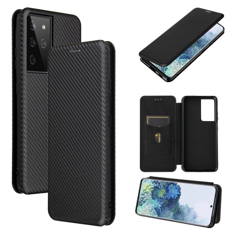 Folio-hoesje Samsung Galaxy S21 Ultra 5G Oranje Zwart Koolstofvezel