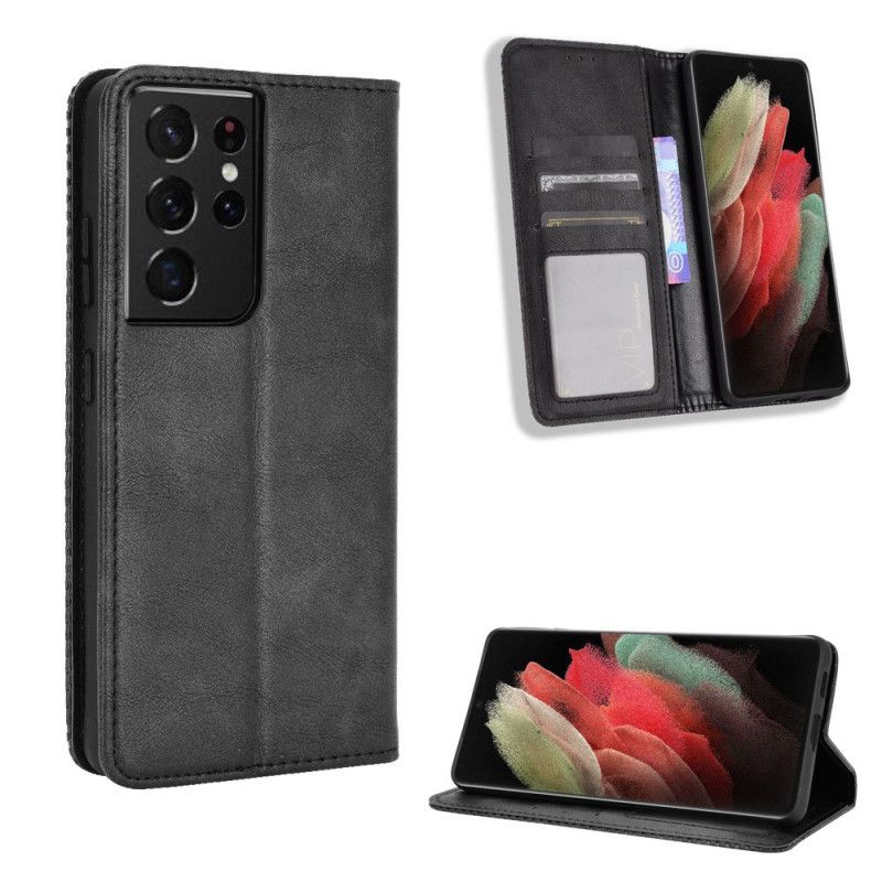 Folio-hoesje Samsung Galaxy S21 Ultra 5G Rood Zwart Gestileerd Vintage Leereffect
