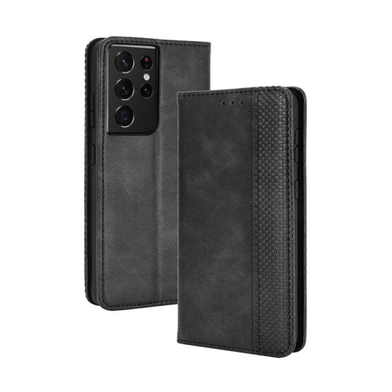 Folio-hoesje Samsung Galaxy S21 Ultra 5G Rood Zwart Gestileerd Vintage Leereffect