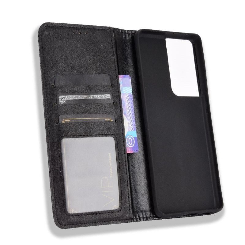 Folio-hoesje Samsung Galaxy S21 Ultra 5G Rood Zwart Gestileerd Vintage Leereffect