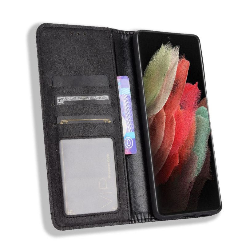 Folio-hoesje Samsung Galaxy S21 Ultra 5G Rood Zwart Gestileerd Vintage Leereffect