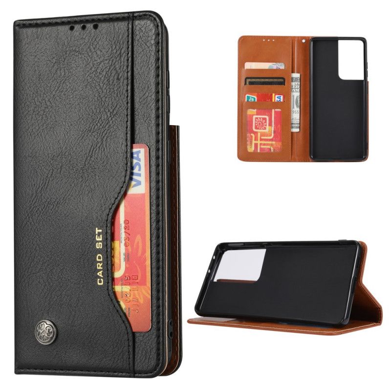 Folio-hoesje Samsung Galaxy S21 Ultra 5G Rood Zwart Kaarthouder Van Imitatieleer
