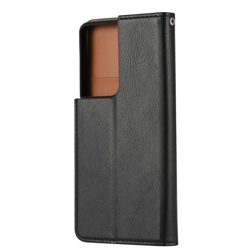 Folio-hoesje Samsung Galaxy S21 Ultra 5G Rood Zwart Kaarthouder Van Imitatieleer