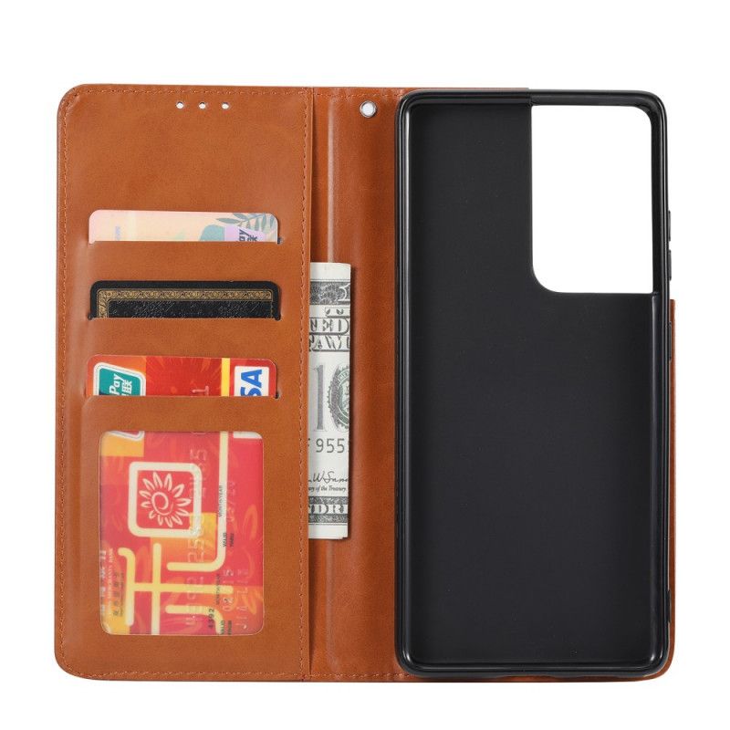 Folio-hoesje Samsung Galaxy S21 Ultra 5G Rood Zwart Kaarthouder Van Imitatieleer