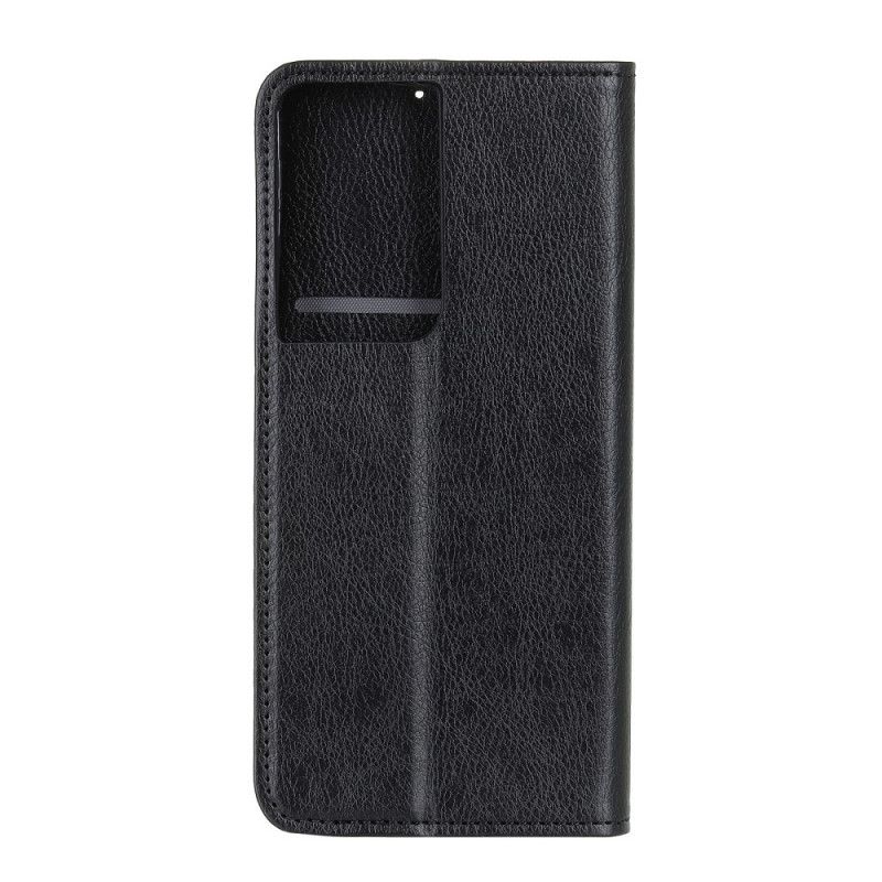 Folio-hoesje Samsung Galaxy S21 Ultra 5G Rood Zwart Klassiek Split Lychee Leer