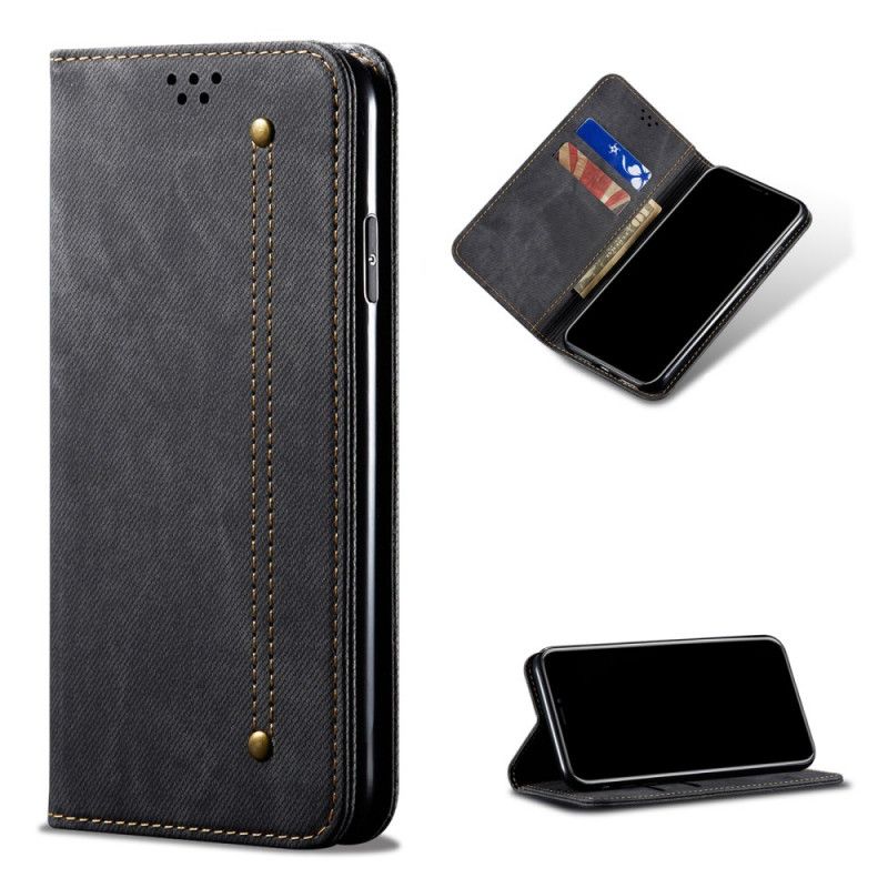 Folio-hoesje voor Samsung Galaxy S21 Ultra 5G Donkerblauw Zwart Jeansstof