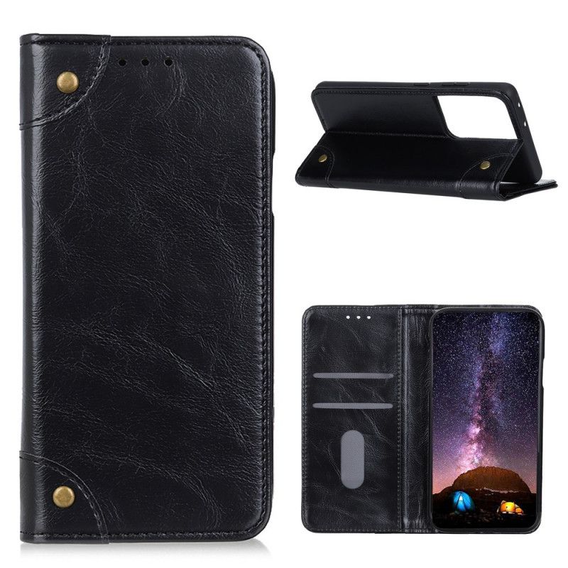 Folio-hoesje voor Samsung Galaxy S21 Ultra 5G Donkerblauw Zwart Vintage Oud