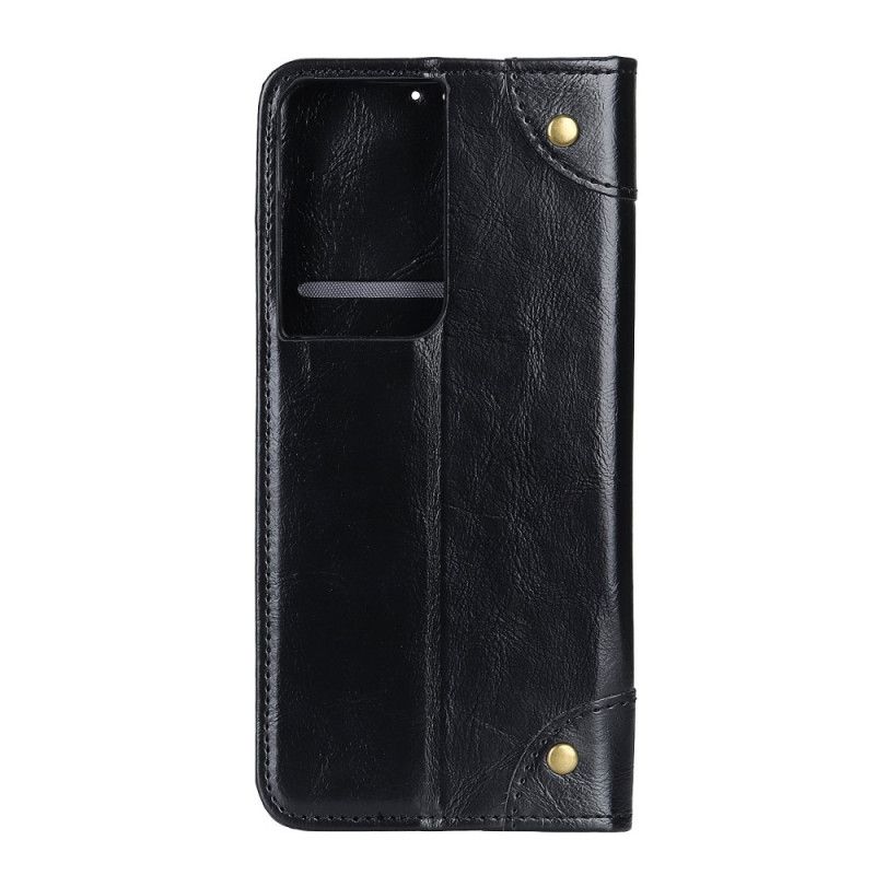 Folio-hoesje voor Samsung Galaxy S21 Ultra 5G Donkerblauw Zwart Vintage Oud