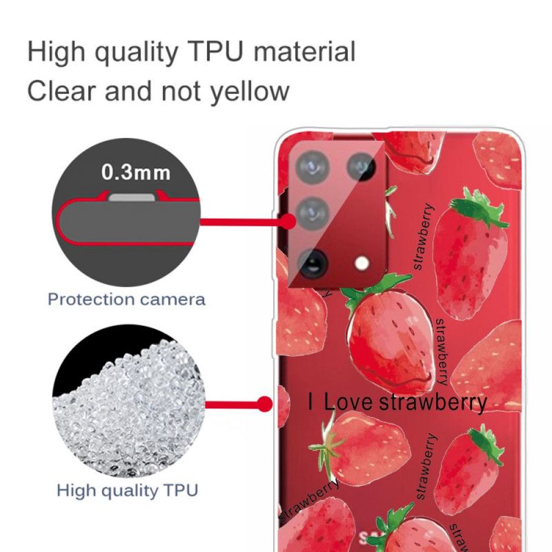 Hoesje Samsung Galaxy S21 Ultra 5G Aardbeien / Ik Hou Van Aardbei