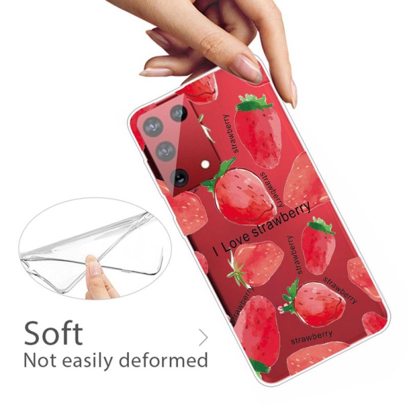 Hoesje Samsung Galaxy S21 Ultra 5G Aardbeien / Ik Hou Van Aardbei